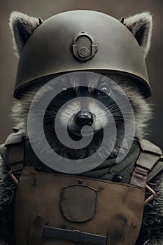 Portrait of a russian dog in a helmet of Soviet soldiers