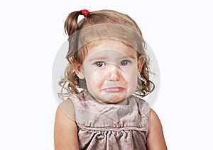 Portrait of sad crying baby girl isolated on white