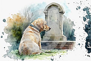 Portrait of a sad dog waiting by the grave of its owner