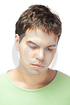Portrait of sad young man isolated on white