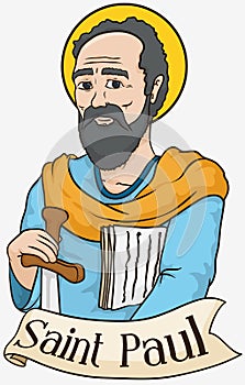 Portrait of Saint Paul Holding a Sword and Scrolls, Vector Illustration