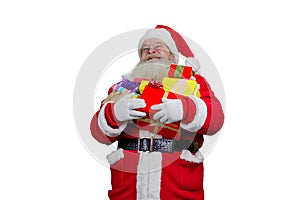 Portrait of Santa Claus with Christmas gifts.