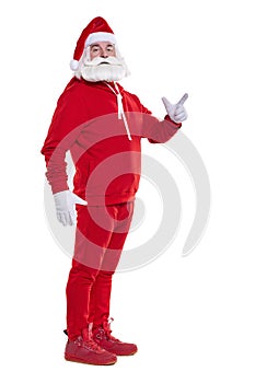 Portrait of a Santa Claus in red sportsware in full growth