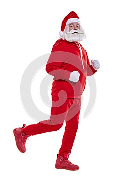 Portrait of a Santa Claus in red sportsware in full growth