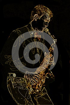 Neon Illustration of a Saxaphone Player photo