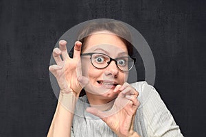 Portrait of scared girl with eyeglasses