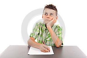 Portrait of a schoolboy doing his homework