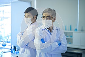 Portrait of scientist during experiment in laboratory, Science and technology healthcare concept