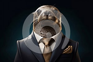 Portrait of a Sealion dressed in a formal business suit