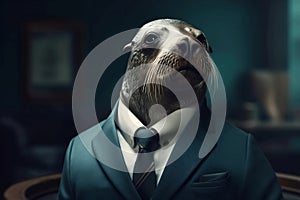 Portrait of a Sealion dressed in a formal business suit