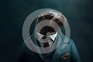 Portrait of a Sealion dressed in a formal business suit