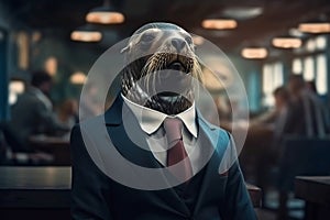 Portrait of a Sealion dressed in a formal business suit