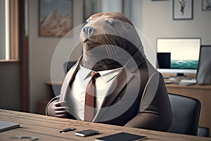 Portrait of a Sealion Dressed in a Formal Business Suit at The Office