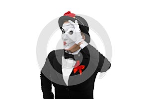 Portrait of the searching mime with hand