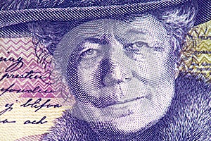 Portrait of Selma LagerlÃÂ¶f on 20 Swedish Krona paper currency photo