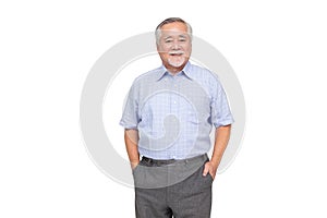 Portrait of senior asian man smile isolated over white background.