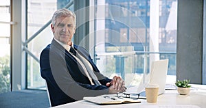 Portrait, senior and business man, ceo or professional in office workplace. Face, elderly and male executive