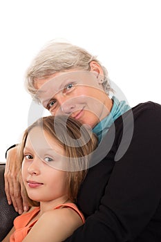 Portrait of senior and child