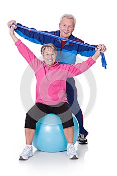 Portrait of a senior couple exercising