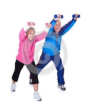 Portrait of a senior couple exercising