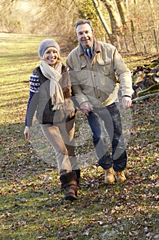 Portrait senior couple outdoors in winter