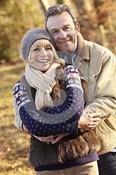 Portrait senior couple outdoors in winter