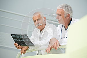 Portrait senior doctor examining x-ray