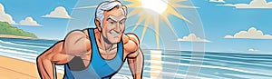 portrait of a senior elderly caucasian guy running, wearing sports wear, natural background, active lifestyle, healthy