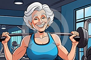 portrait of a senior elderly lady wearing sports wear, gym background, active lifestyle, healthy wellbeing