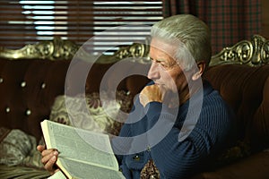 Portrait of senior man reading book while sitting