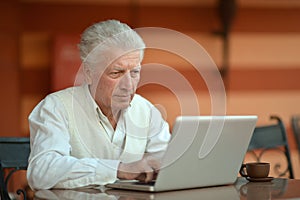 Portrait of a senior man using laptop