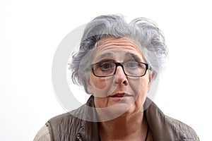 Portrait of a senior woma on white background