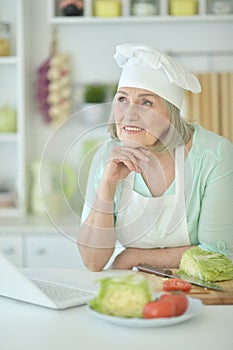 Portrait of senior woman chef portrait at kitchen