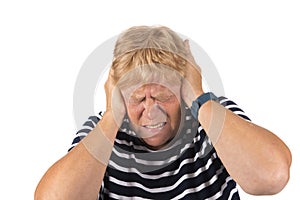 Portrait senior woman with noise disturbance photo