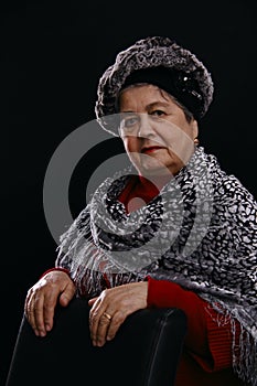 Portrait of senior woman with shawl