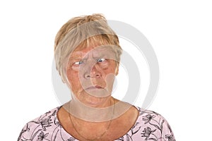 Portrait senior woman squint
