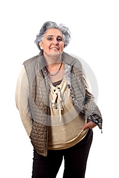 Portrait of a senior woman on white background