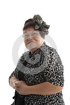 Portrait of senior woman on a white background