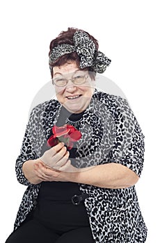 Portrait of senior woman on a white background