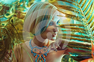 Portrait of a sensual blond lady in the tropics photo