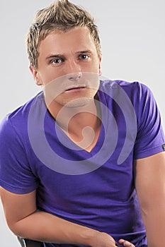 Portrait of Serious Caucasian Man Posing to the Camera