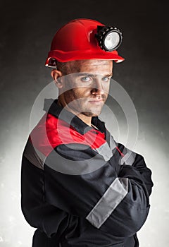 Portrait of serious coal miner