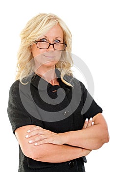 Portrait of serious middle aged woman in business attire