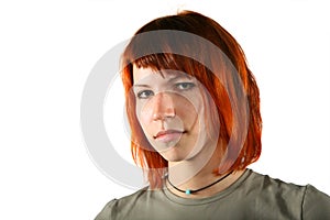 Portrait of seriuos woman with red hair