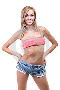 Portrait of young blond woman isolated on