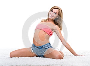 Portrait of young blond woman isolated on