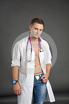 Portrait of a young man in doctor costume