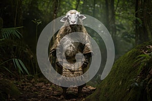 portrait of a sheep dressed in conquistador