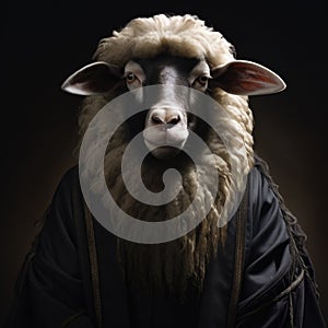 Portrait of a sheep in judge robe photo