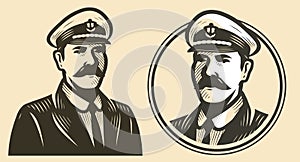 Portrait of ship captain. Sailor sketch vintage vector